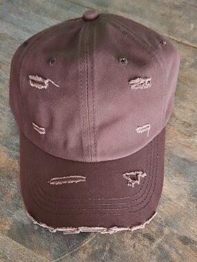 NWT Brown Denim Distressed Baseball Cap
